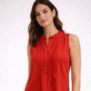 Red Sleeveless Blouse | Flowy Pintuck Top | Casual Chic Summer